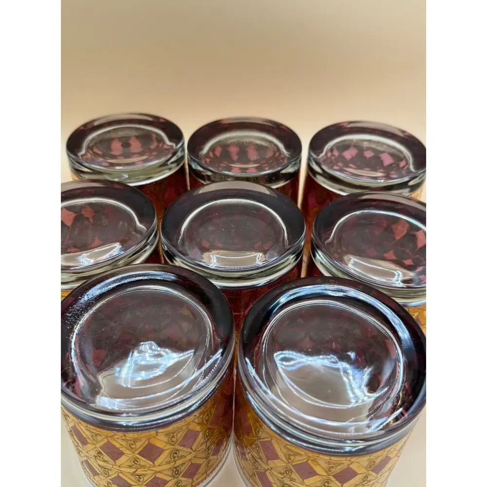 🥃 Vintage Mid Century Amber Gold Pattern Rocks Glasses Set of 8